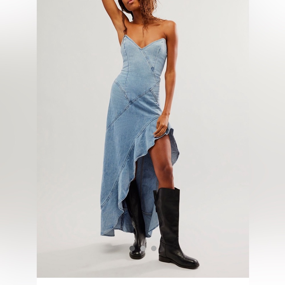 Strapless Light Blue Ruffle High-Low Dress - Picture 5 of 16